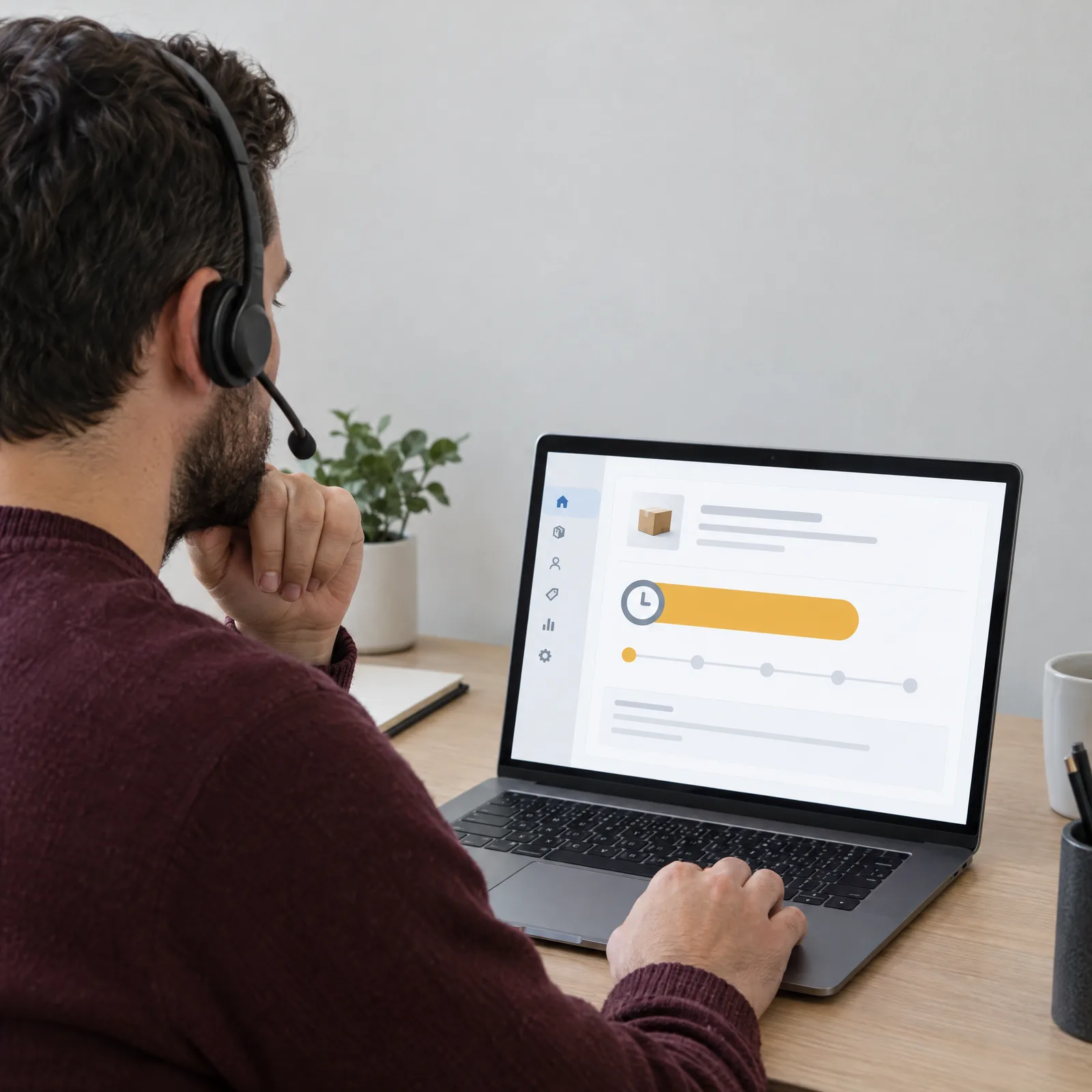A support agent waits on an order page stuck on an amber status A support agent waits on an order page stuck on an amber status