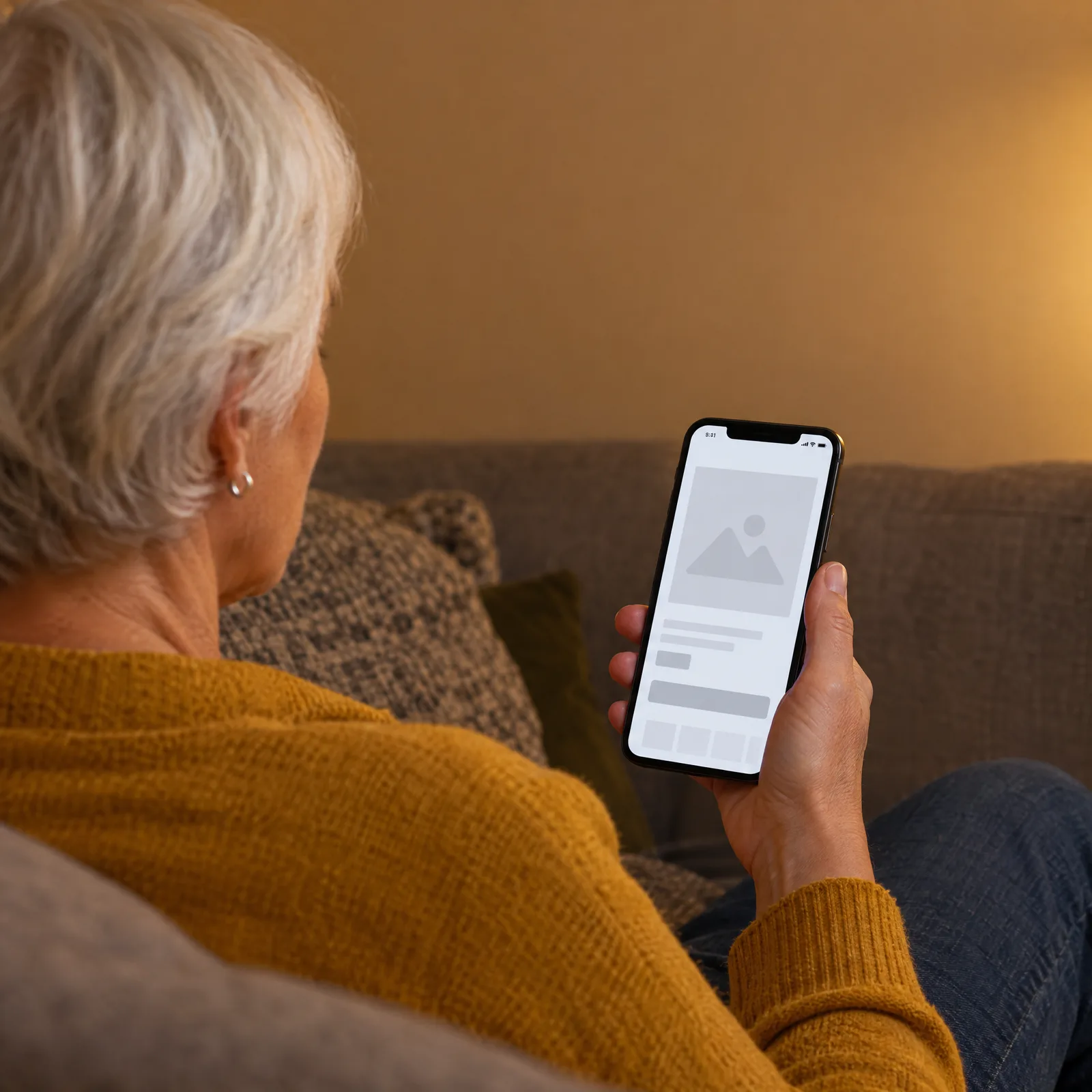 A shopper on her sofa looks at a product page still loading on her phone A shopper on her sofa looks at a product page still loading on her phone