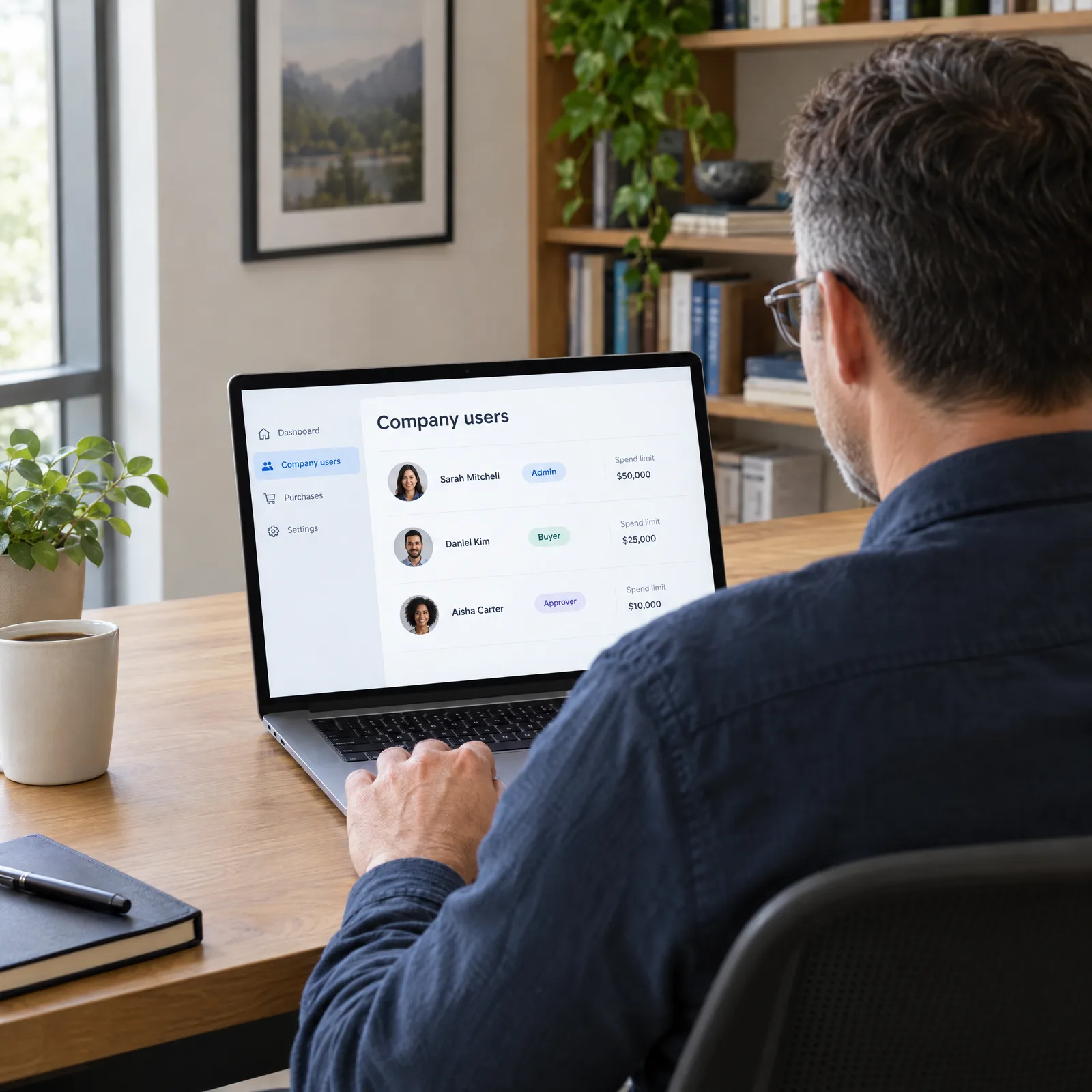 Purchasing admin adding a new buyer to the company account and setting a spending limit Purchasing admin adding a new buyer to the company account and setting a spending limit