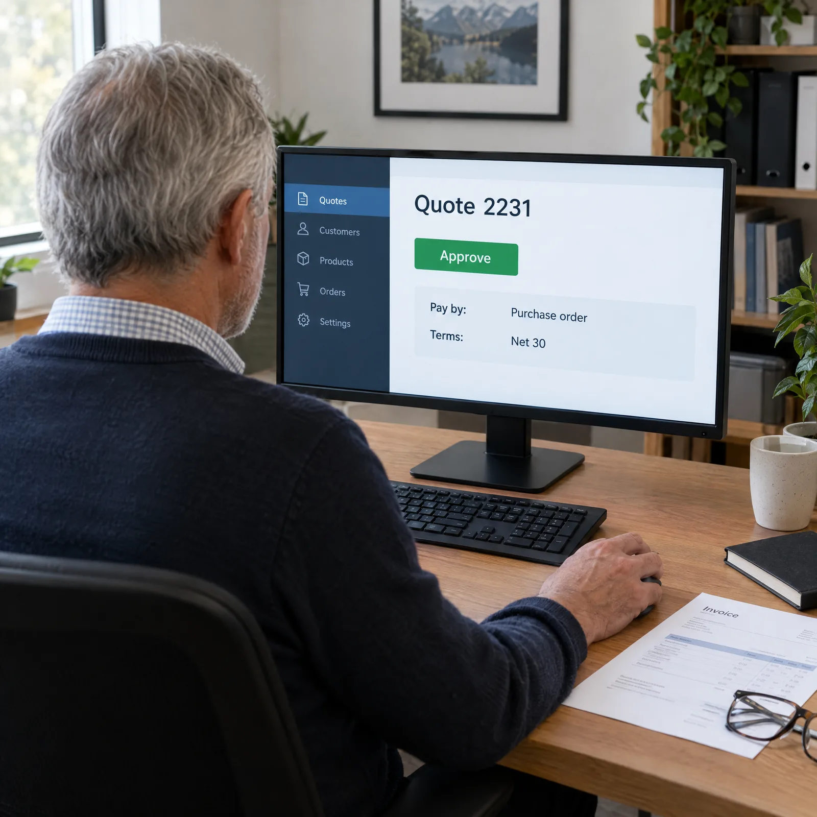 Finance lead approving a quote that will check out on a purchase order with net 30 terms Finance lead approving a quote that will check out on a purchase order with net 30 terms