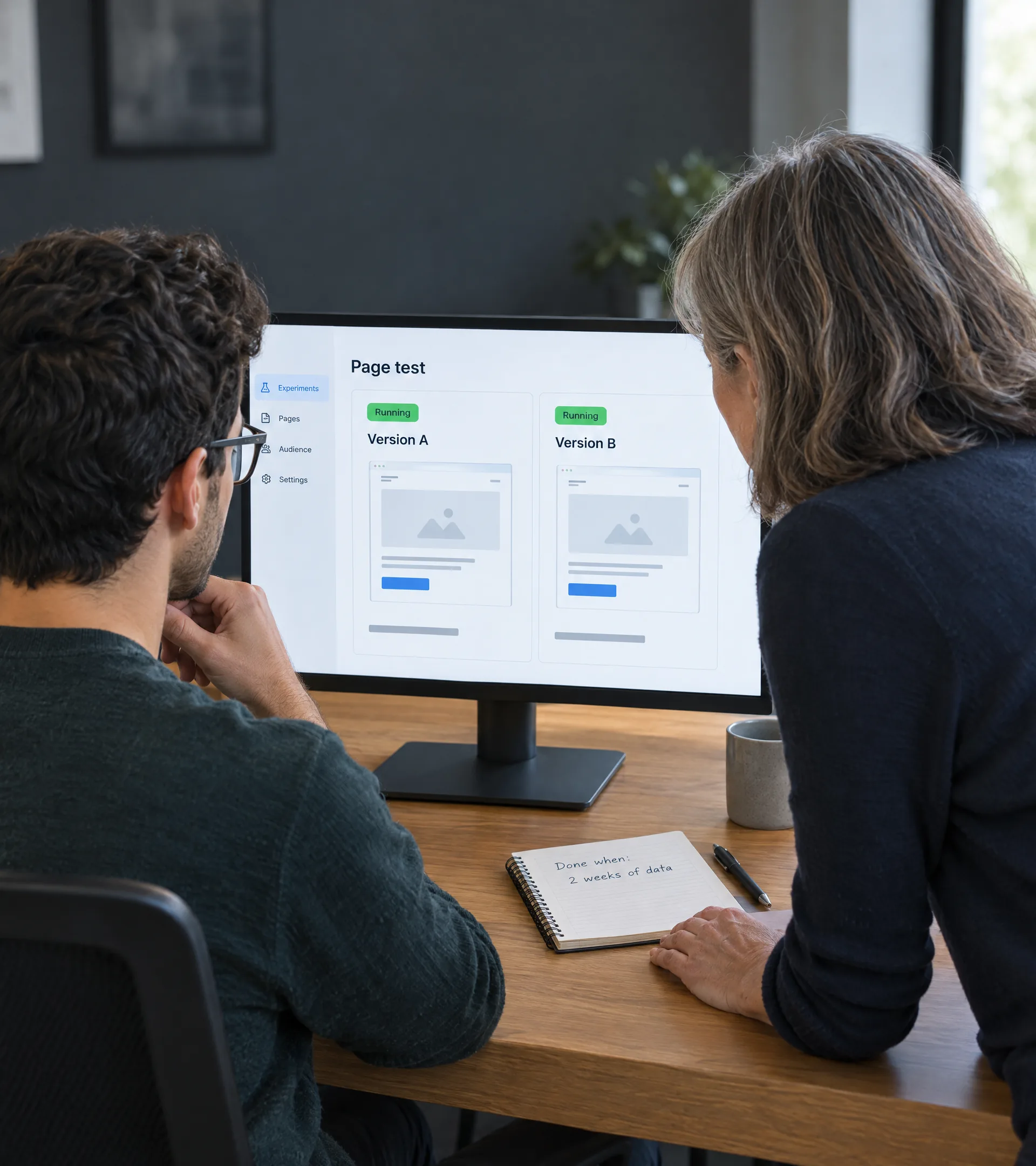 A developer and a marketer read a page test that splits visitors between version A and version B A developer and a marketer read a page test that splits visitors between version A and version B