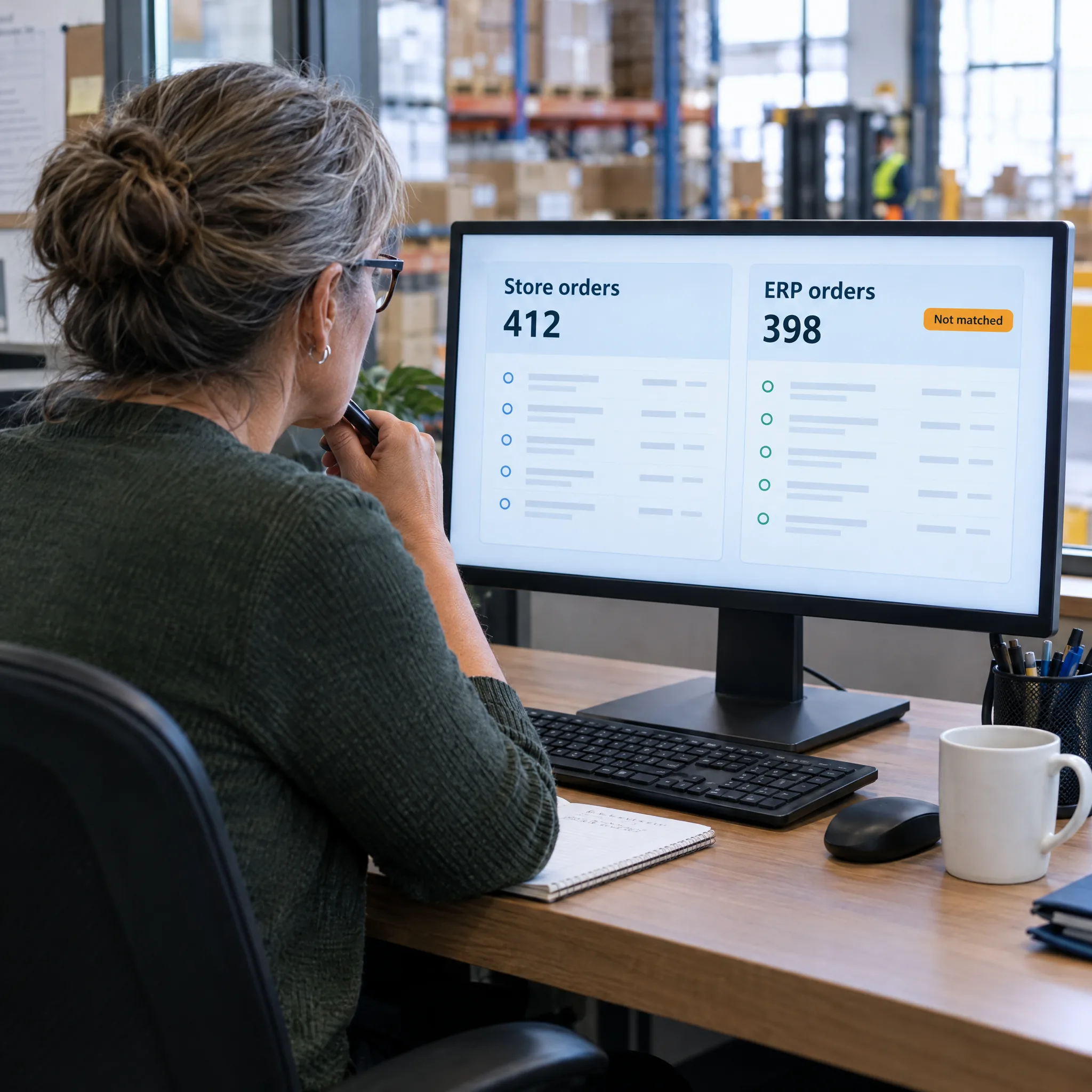 An inventory planner sees store orders and ERP orders that do not match