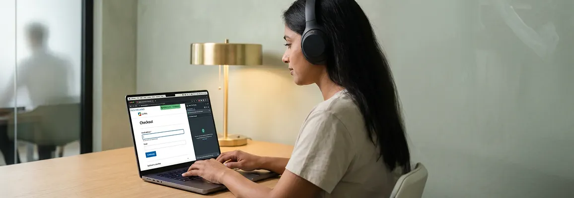 A merchant tests checkout with a screen reader on a quiet morning desk A merchant tests checkout with a screen reader on a quiet morning desk