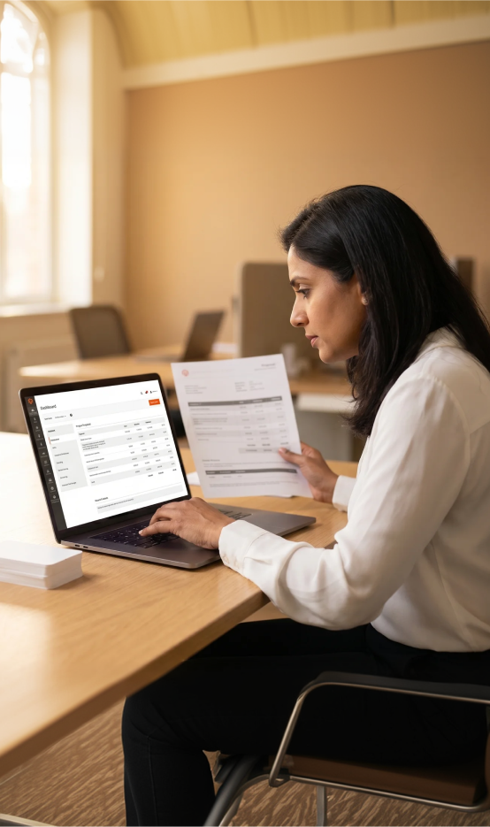 CFO reviewing Adobe Commerce project pricing on laptop CFO reviewing Adobe Commerce project pricing on laptop