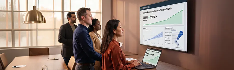 Cross-functional enterprise team at custom AI solution go-live with energy and focus