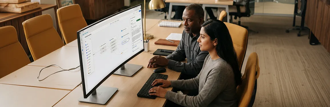 Enterprise AI engineering team monitoring live AI agent workflows on dual screens, ambient screen glow Enterprise AI engineering team monitoring live AI agent workflows on dual screens, ambient screen glow