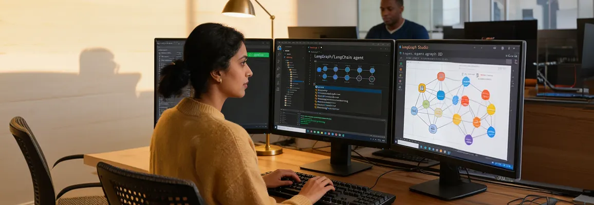 Senior AI developers collaborating at workstations under natural light Senior AI developers collaborating at workstations under natural light