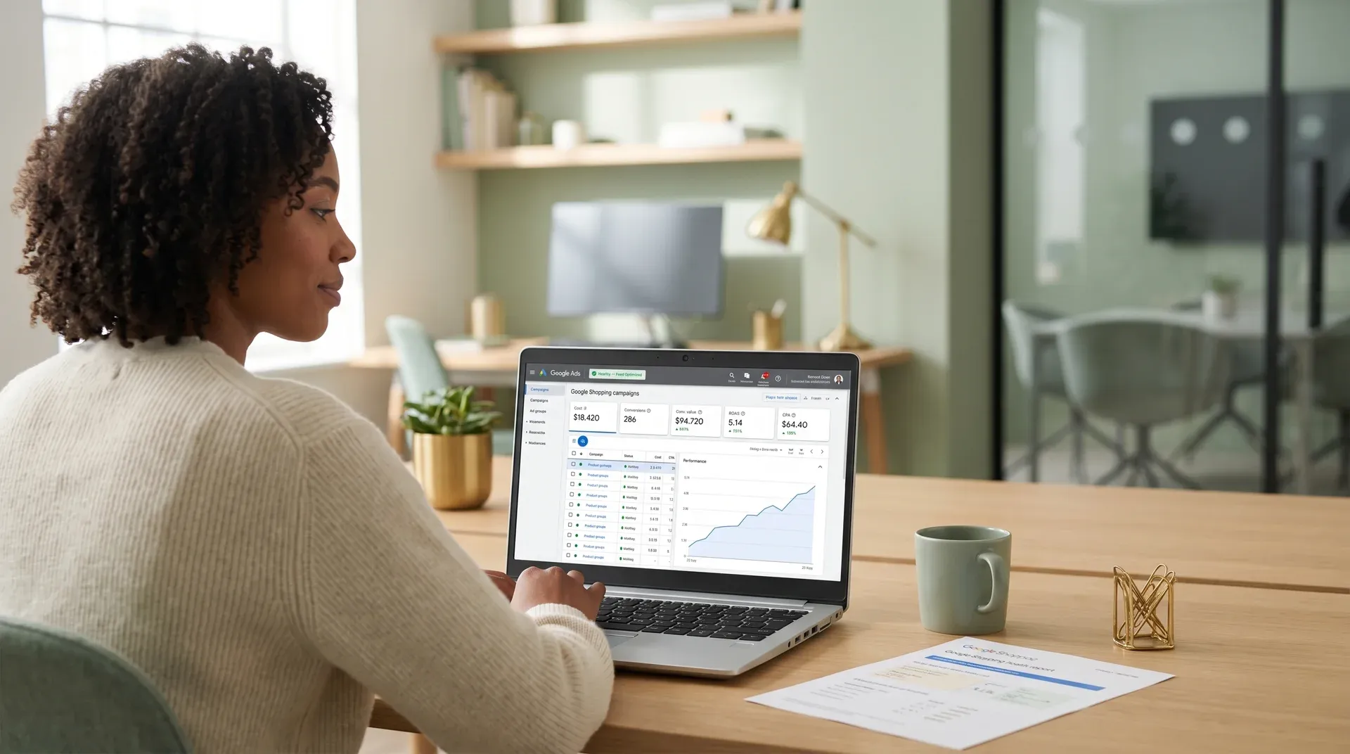Merchant analyzing wasted ad spend data before optimized paid media management Merchant analyzing wasted ad spend data before optimized paid media management