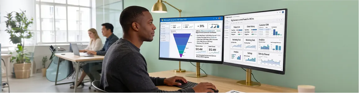 IT lead reviewing newly integrated Dynamics 365 and ecommerce platform post-launch IT lead reviewing newly integrated Dynamics 365 and ecommerce platform post-launch