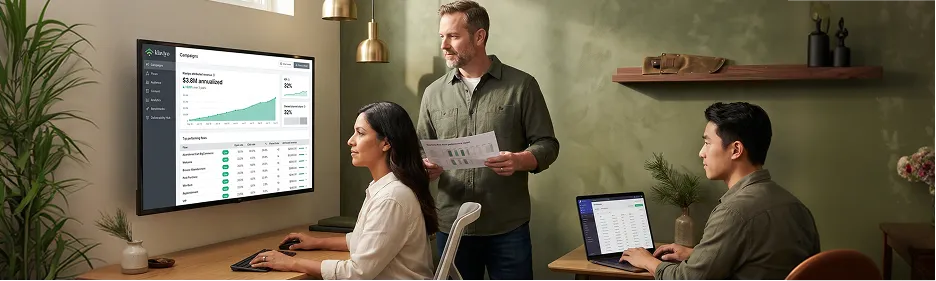 Off Grid Knives operations team reviewing Klaviyo attributed revenue climbing to $3.8M alongside synced BigCommerce data Off Grid Knives operations team reviewing Klaviyo attributed revenue climbing to $3.8M alongside synced BigCommerce data