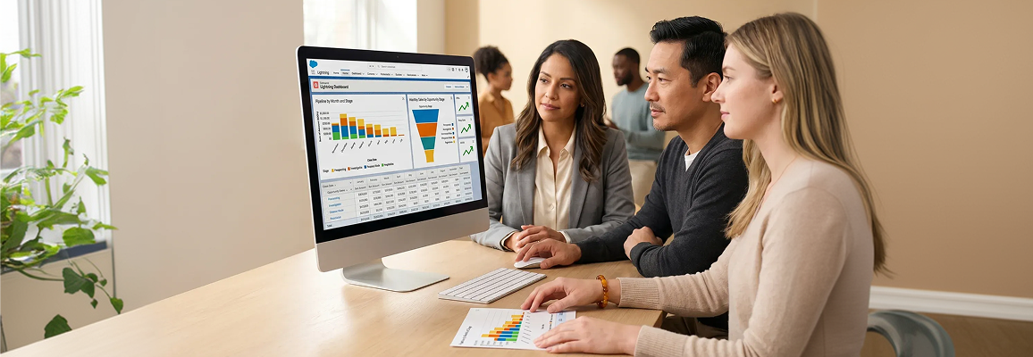 Customer relationship management consultant presenting pipeline analysis to a client sales team in a modern office Customer relationship management consultant presenting pipeline analysis to a client sales team in a modern office