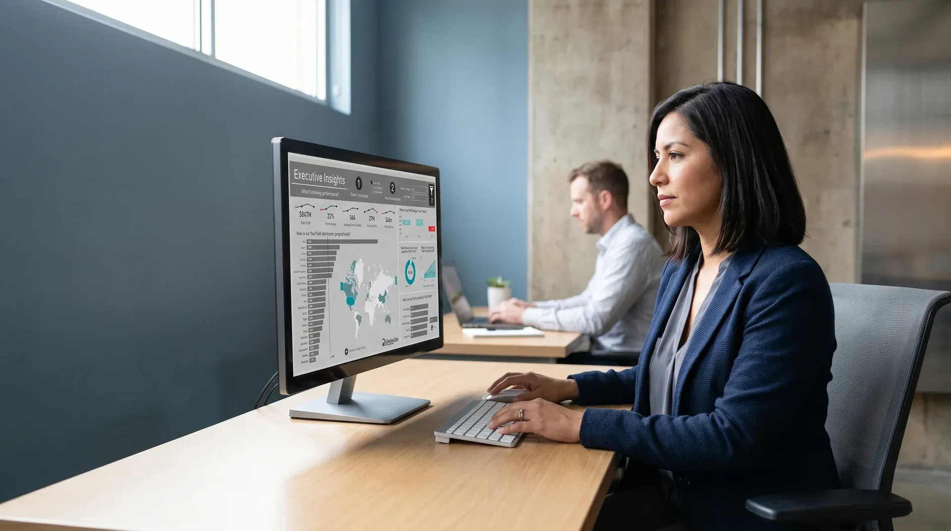 Operations manager at a busy desk managing complex in-house project demands Operations manager at a busy desk managing complex in-house project demands