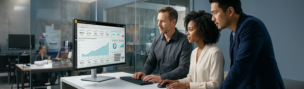 Operations team reviewing a unified digital maturity scorecard with improving dimension scores in an office setting Operations team reviewing a unified digital maturity scorecard with improving dimension scores in an office setting