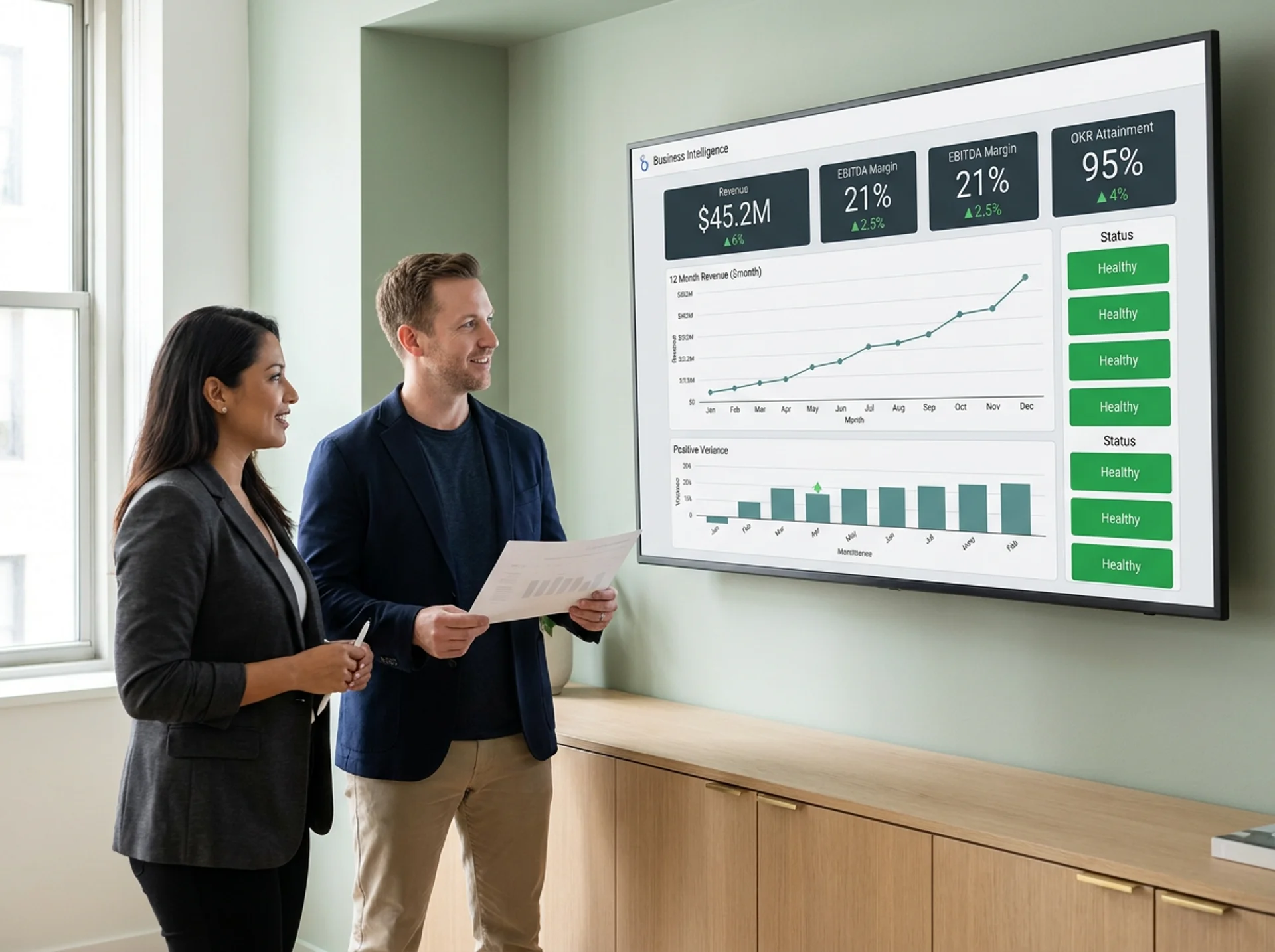 Business consulting strategy canvas with KPI dashboard