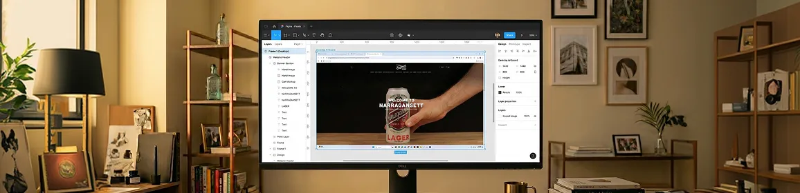 Narragansett Beer brand social media visual identity displayed on a monitor in a professional design studio after Redefine brand and digital design transformation Narragansett Beer brand social media visual identity displayed on a monitor in a professional design studio after Redefine brand and digital design transformation