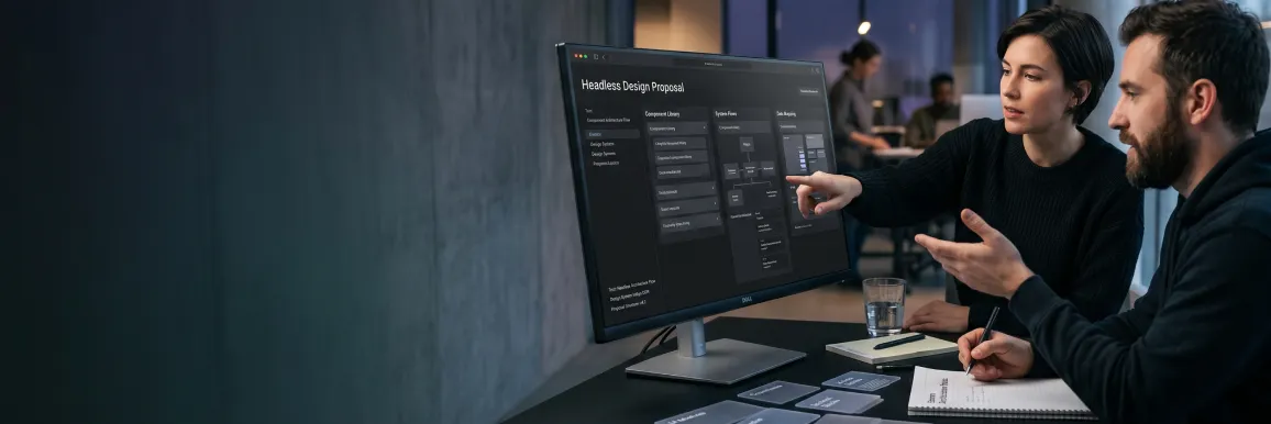 Founder reviewing a live headless ecommerce storefront on laptop with visible satisfaction in afternoon light Founder reviewing a live headless ecommerce storefront on laptop with visible satisfaction in afternoon light
