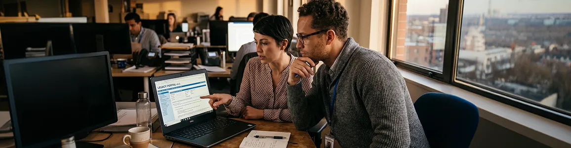 Business owner reviewing a polished, high-converting redesigned website on screen Business owner reviewing a polished, high-converting redesigned website on screen