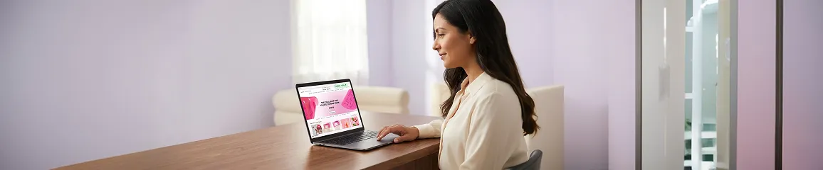 Ecommerce brand founder calmly reviewing a high-converting beauty storefront on a laptop with natural window light Ecommerce brand founder calmly reviewing a high-converting beauty storefront on a laptop with natural window light