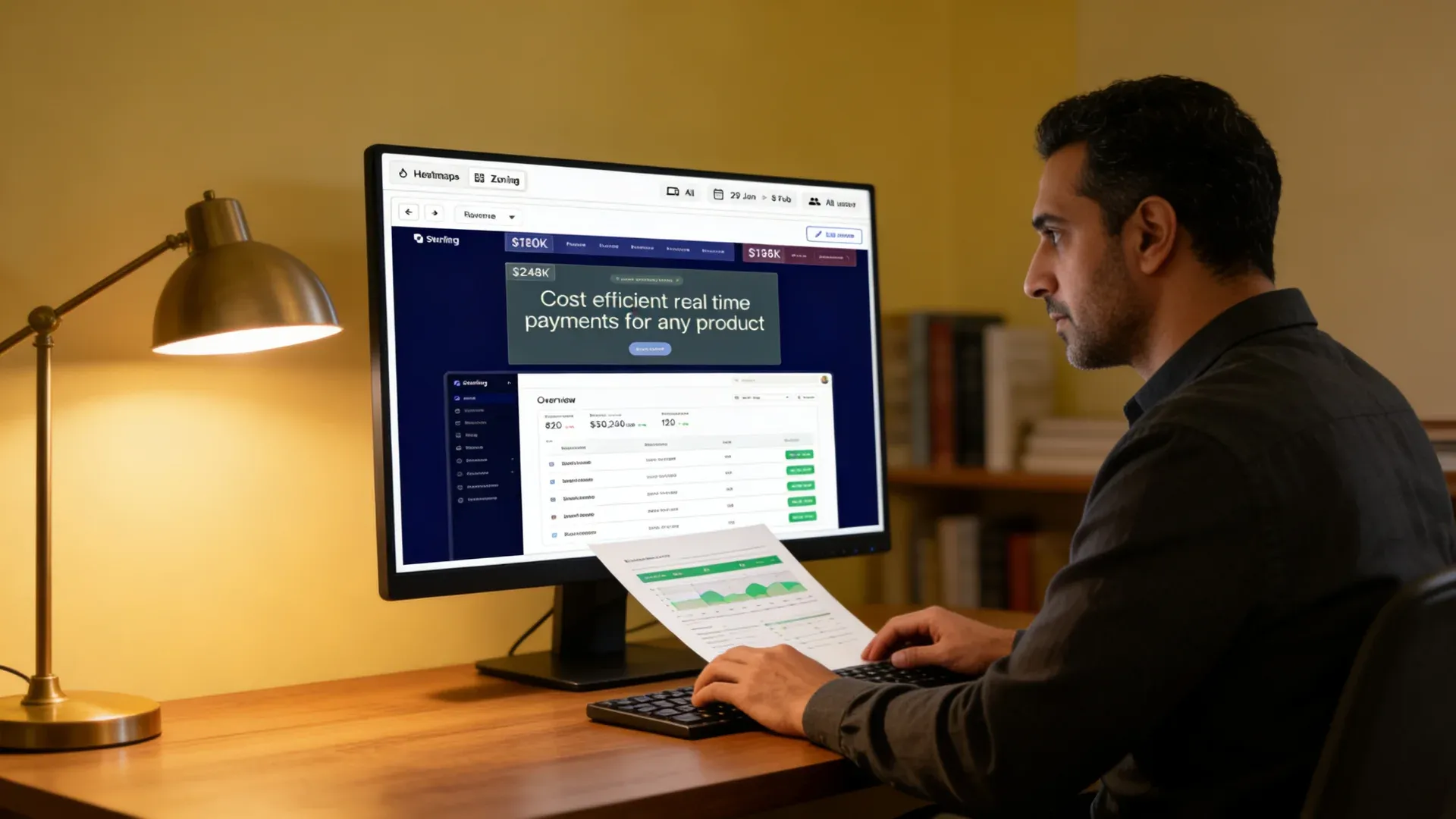 User experience auditor reviewing a completed audit findings report at a tidy desk with quiet concentration User experience auditor reviewing a completed audit findings report at a tidy desk with quiet concentration