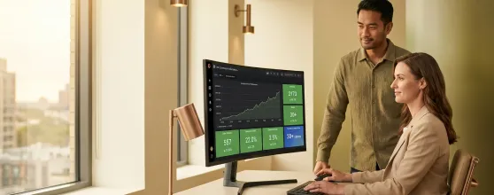 Enterprise operations team reviewing live ecommerce performance dashboard after custom software launch Enterprise operations team reviewing live ecommerce performance dashboard after custom software launch