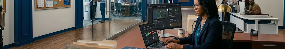 Fintech product team at desks reviewing live payment processing dashboard on multiple monitors, natural office light Fintech product team at desks reviewing live payment processing dashboard on multiple monitors, natural office light