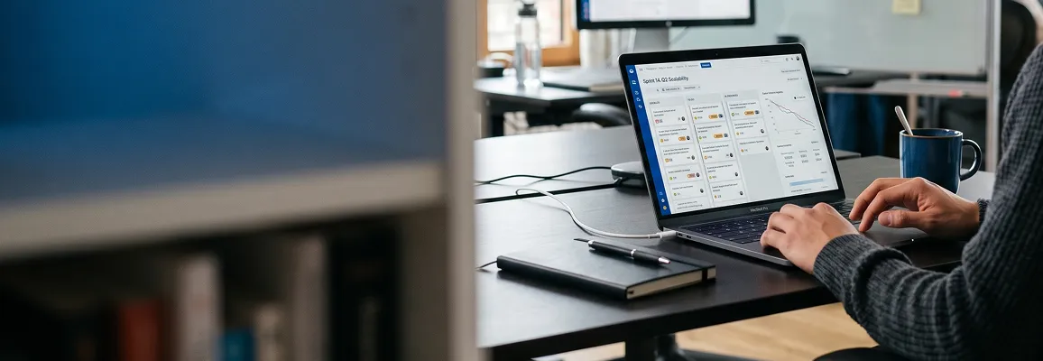 Software-migration team at a conference table reviewing a wall display split-screen of a legacy system versus a clean modern dashboard Software-migration team at a conference table reviewing a wall display split-screen of a legacy system versus a clean modern dashboard