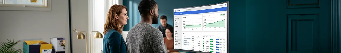 Cloud engineer reviewing an AWS EKS Kubernetes cluster topology and node-health dashboard on a large monitor in soft side window light Cloud engineer reviewing an AWS EKS Kubernetes cluster topology and node-health dashboard on a large monitor in soft side window light