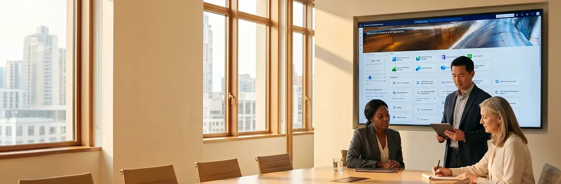 Redefine consulting team presenting Dynamics 365 health check findings to client finance leadership in a boardroom setting Redefine consulting team presenting Dynamics 365 health check findings to client finance leadership in a boardroom setting