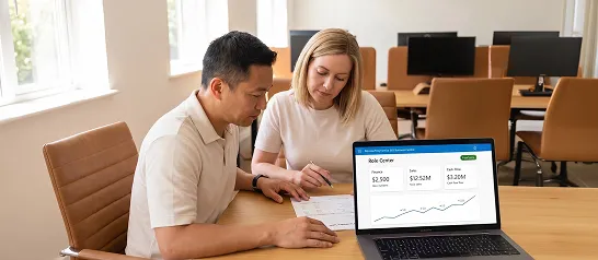 Certified consultant reviewing a fixed-price statement of work with a client before starting a Dynamics 365 licensing engagement Certified consultant reviewing a fixed-price statement of work with a client before starting a Dynamics 365 licensing engagement