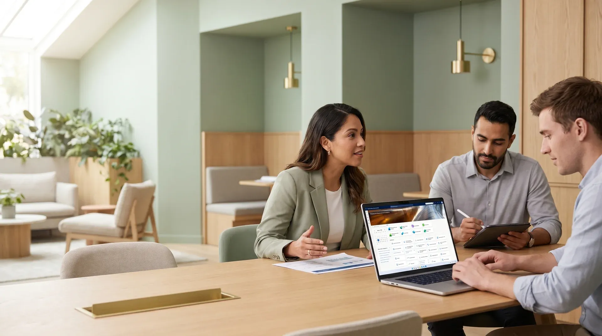Cross-functional team in a modern office collaborating on laptops during a Dynamics 365 support and escalation planning session Cross-functional team in a modern office collaborating on laptops during a Dynamics 365 support and escalation planning session
