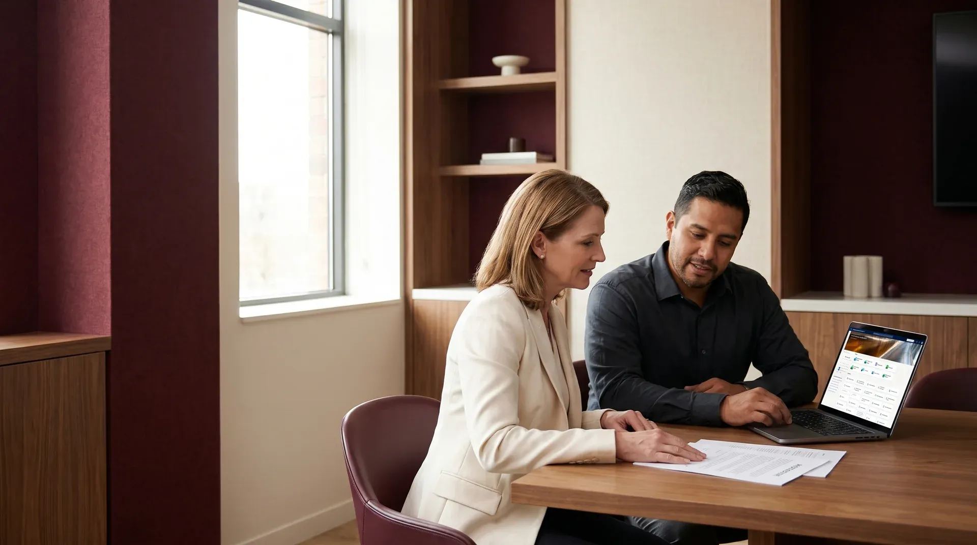 Operations director and Microsoft partner consultant in a planning conversation before signing a Dynamics 365 managed support agreement Operations director and Microsoft partner consultant in a planning conversation before signing a Dynamics 365 managed support agreement
