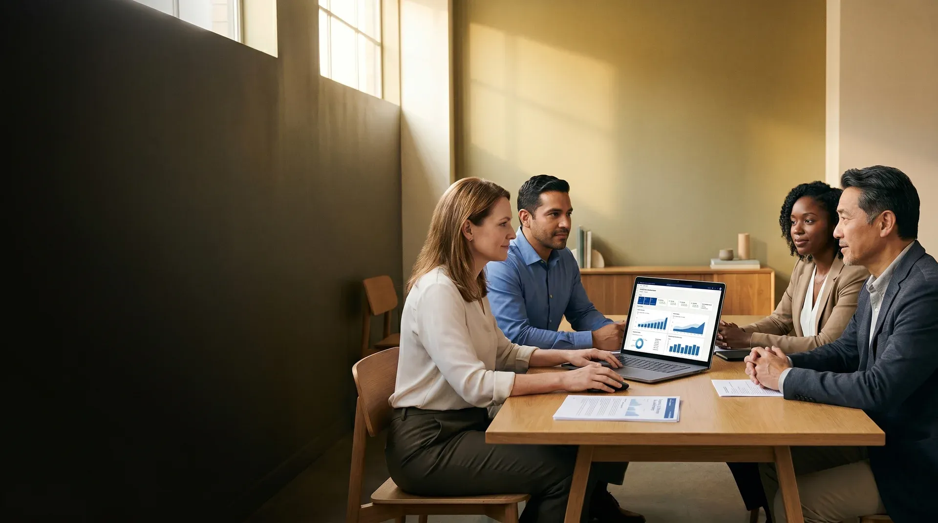 Professional team reviewing implementation results after a successful Dynamics 365 go-live Professional team reviewing implementation results after a successful Dynamics 365 go-live