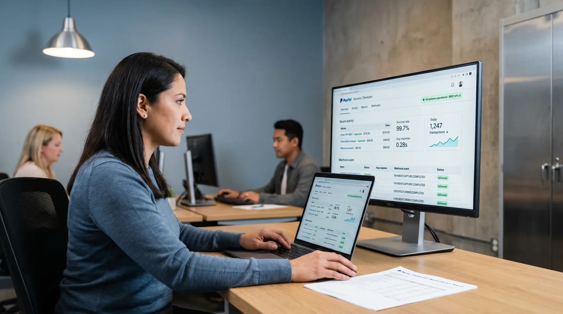 Merchant reviewing failed payment data on checkout analytics dashboard Merchant reviewing failed payment data on checkout analytics dashboard