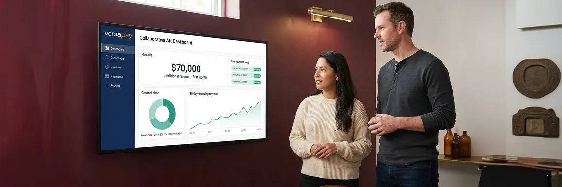 Narragansett Beer operations team reviewing integrated revenue analytics on large monitor Narragansett Beer operations team reviewing integrated revenue analytics on large monitor