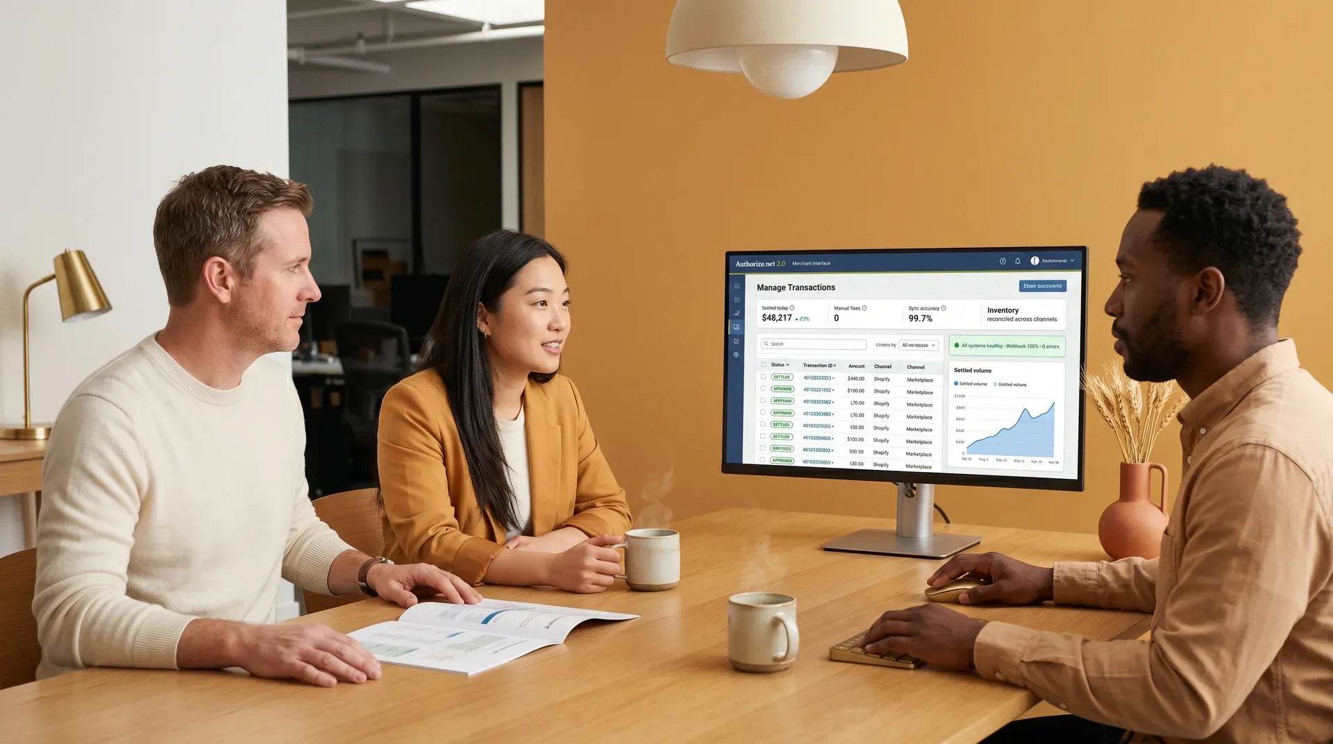 Integration team reviewing live payment sync dashboard after Shopify and payment gateway integration deployment Integration team reviewing live payment sync dashboard after Shopify and payment gateway integration deployment