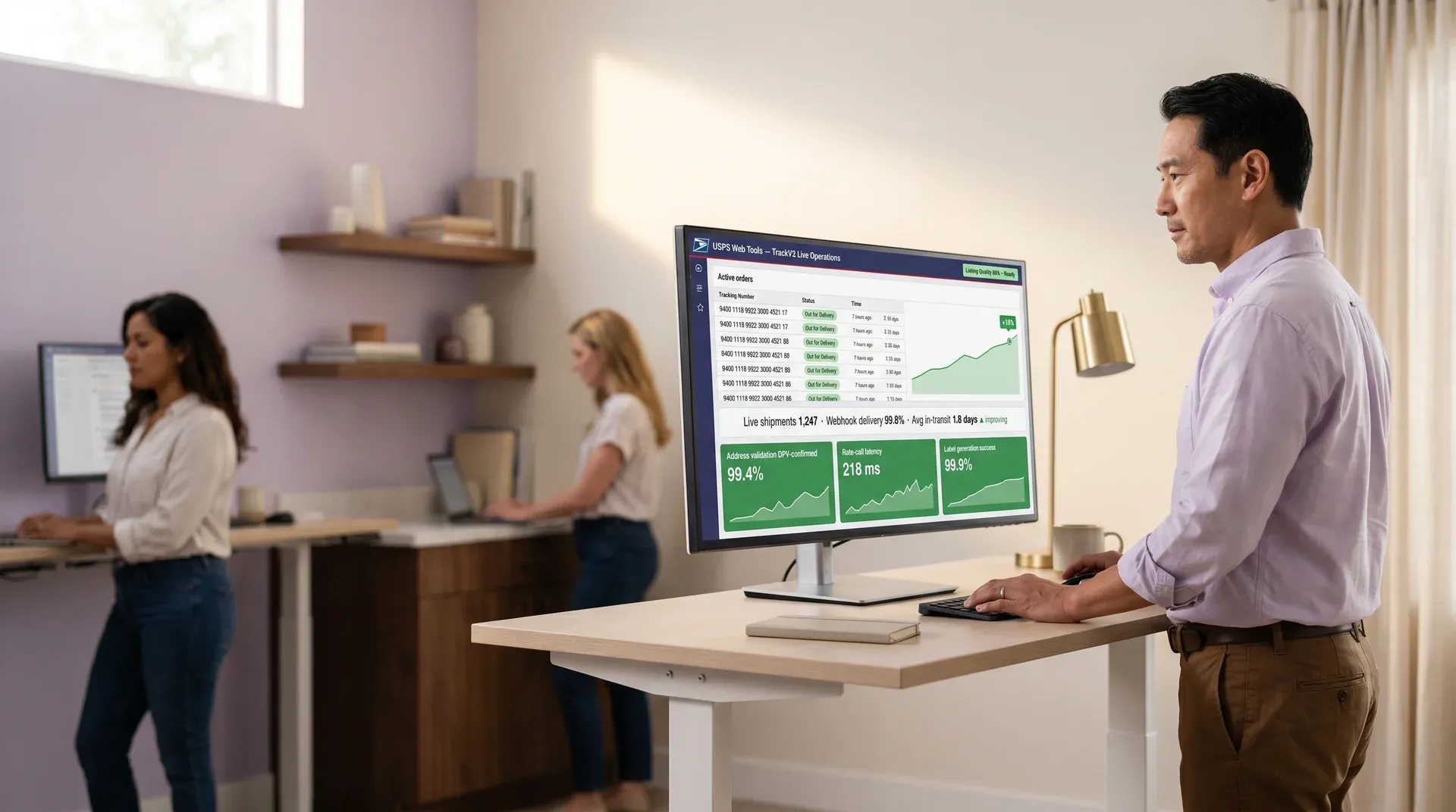 Ecommerce operations manager reviewing shipment tracking dashboard across live orders