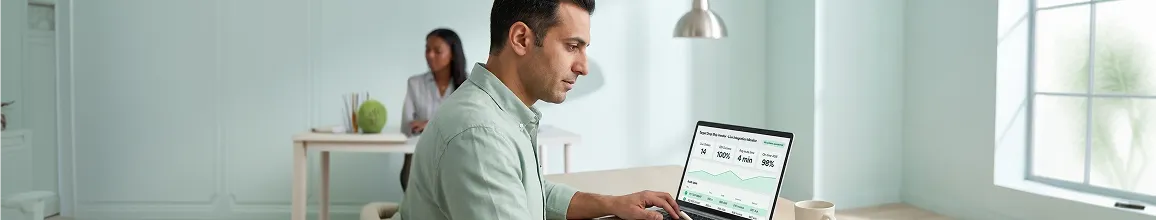 Ecommerce analyst reviewing Target integration performance and order sync metrics on laptop in calm natural-light office