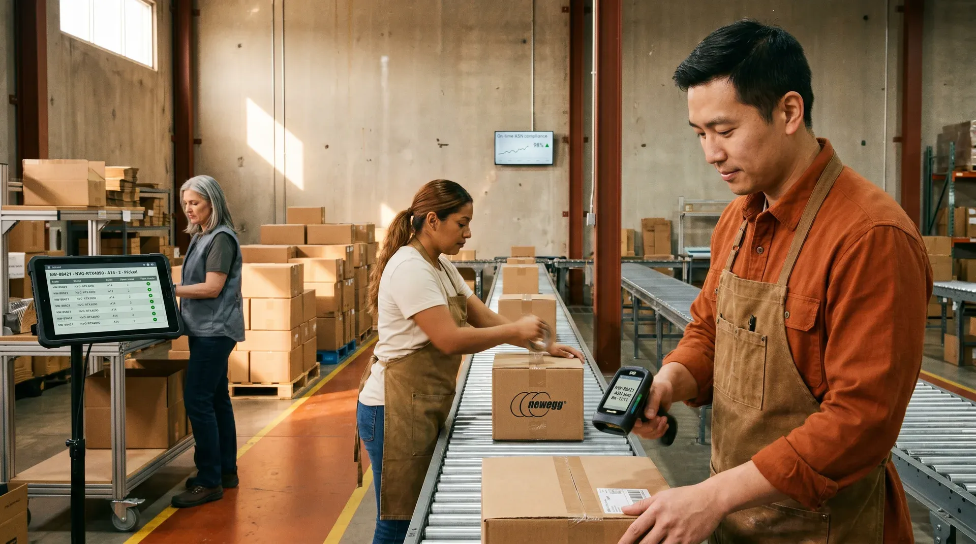 Fulfillment team processing multi-channel marketplace orders on a warehouse floor
