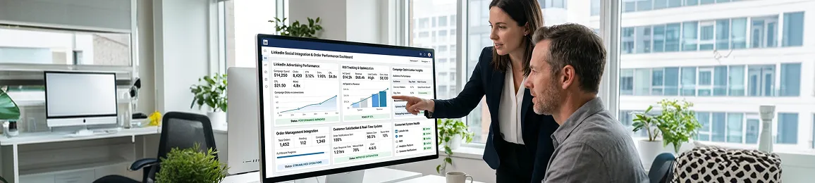Ecommerce team reviewing improved sales metrics after social platform integration Ecommerce team reviewing improved sales metrics after social platform integration