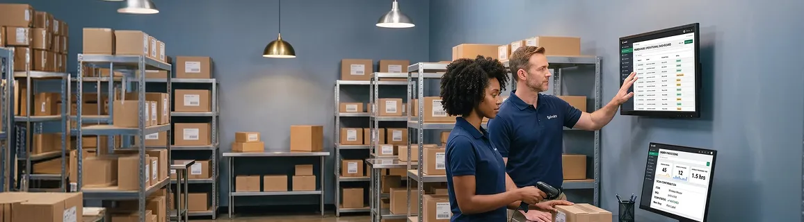 Warehouse team manually cross-referencing paper order lists with inventory before ecommerce ERP integration was in place Warehouse team manually cross-referencing paper order lists with inventory before ecommerce ERP integration was in place