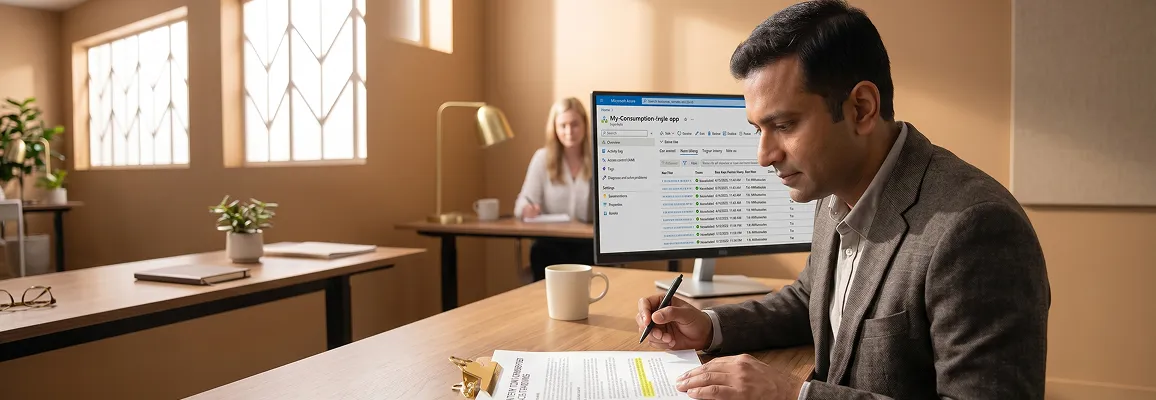 CTO reviewing integration assessment audit report at desk, natural morning light CTO reviewing integration assessment audit report at desk, natural morning light