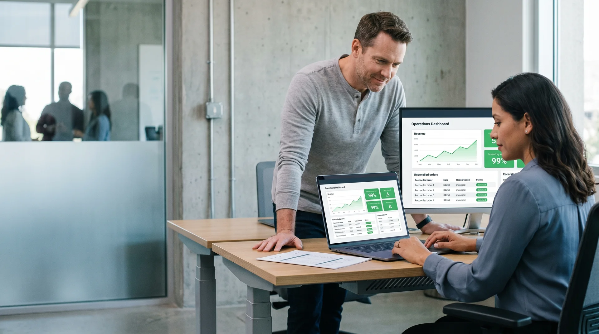 Operations team reviewing a unified, connected operations dashboard after an integration evaluation