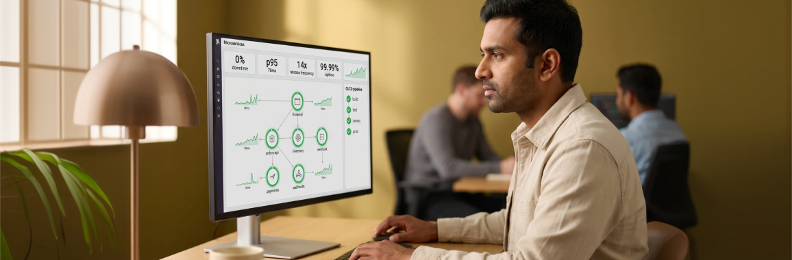 AWS cloud architect monitoring EKS microservices dashboard with CloudWatch graphs and deployment pipeline status AWS cloud architect monitoring EKS microservices dashboard with CloudWatch graphs and deployment pipeline status