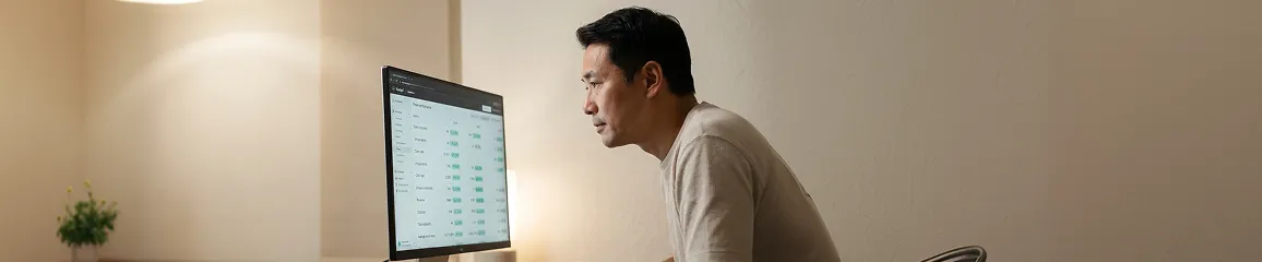 Ecommerce operations analyst reviewing Klaviyo email performance metrics on dashboard screens in screen-lit workspace Ecommerce operations analyst reviewing Klaviyo email performance metrics on dashboard screens in screen-lit workspace