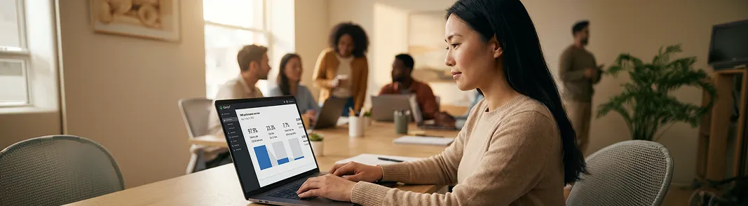 Ecommerce marketing lead reviewing Klaviyo SMS campaign analytics on laptop, warm natural morning light Ecommerce marketing lead reviewing Klaviyo SMS campaign analytics on laptop, warm natural morning light