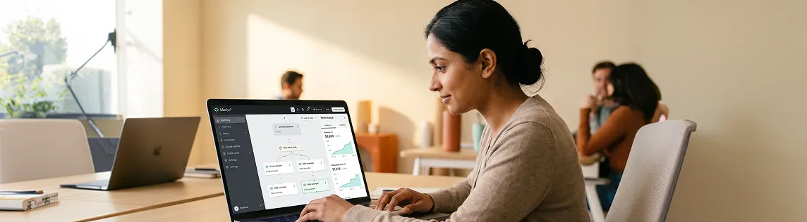 Lifecycle manager reviewing Klaviyo abandoned cart flow performance on dashboard