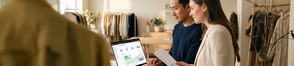 Ecommerce brand team reviewing Klaviyo automated flow revenue results on laptop Ecommerce brand team reviewing Klaviyo automated flow revenue results on laptop
