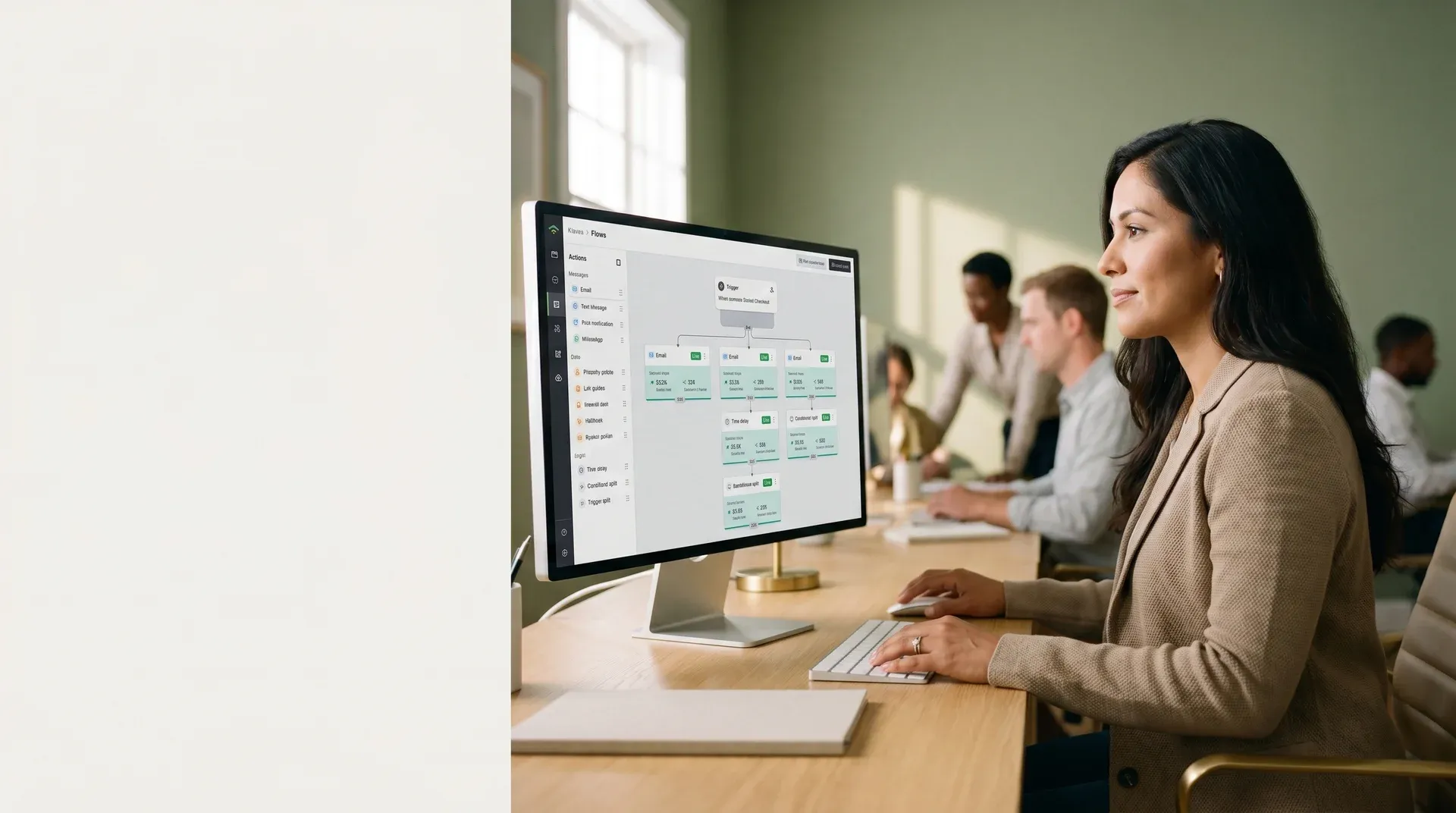 Marketing manager reviewing fully rebuilt live Klaviyo flows after a successful migration Marketing manager reviewing fully rebuilt live Klaviyo flows after a successful migration