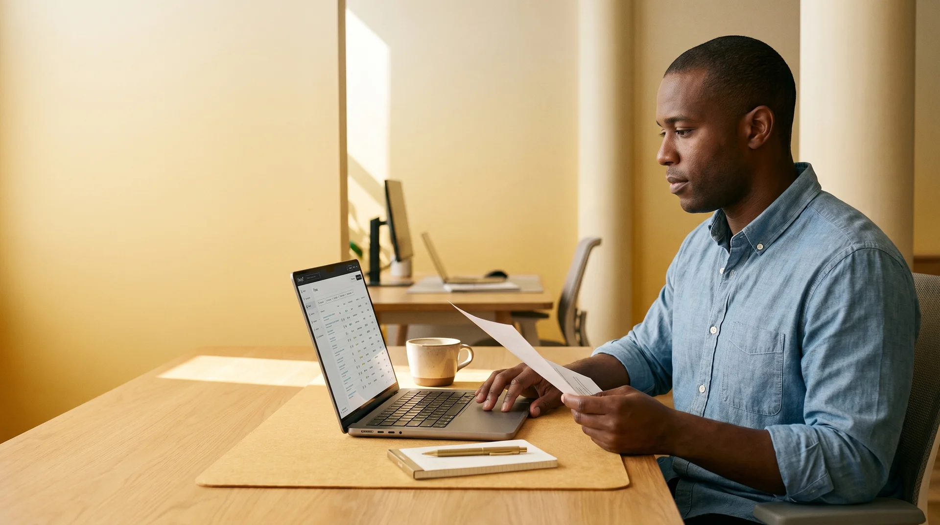 Founder reviewing email newsletter platform before completing constant contact to klaviyo migration, warm office light, side angle Founder reviewing email newsletter platform before completing constant contact to klaviyo migration, warm office light, side angle
