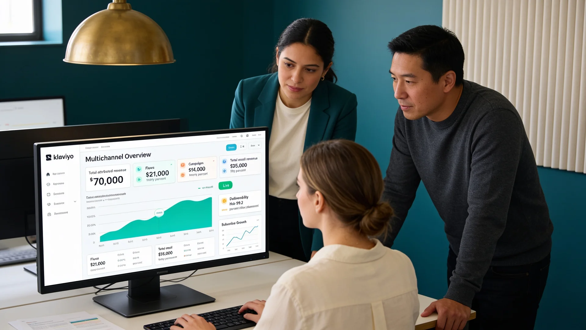 Marketing team reviewing Klaviyo post-migration revenue performance data after constant contact to klaviyo migration project Marketing team reviewing Klaviyo post-migration revenue performance data after constant contact to klaviyo migration project